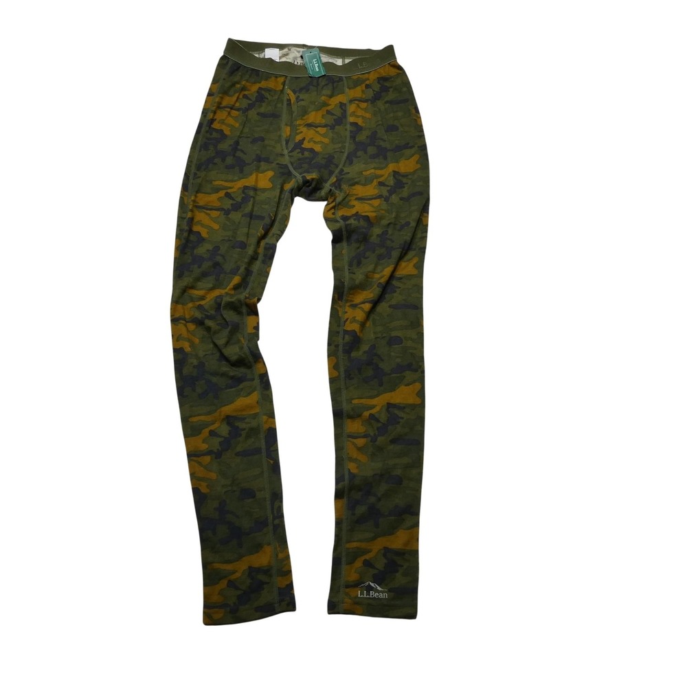L.L.Bean Long Johns Pants Mens Small Green Camo Wool Midweight Thermal Underwear